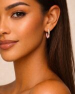 Ohrring OVAL Pink Creolen Gold – Bild 2